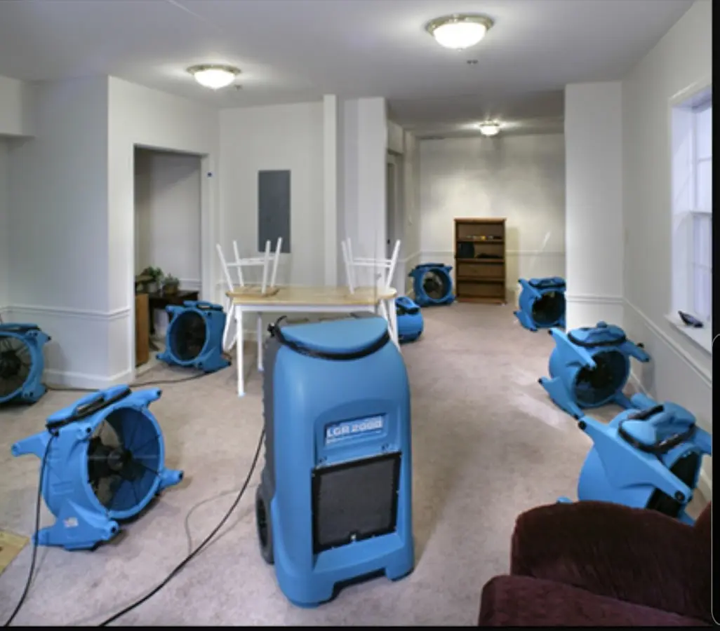 Air movers and dehumidifier setup for Water Damage Restoration in Mount Kisco
